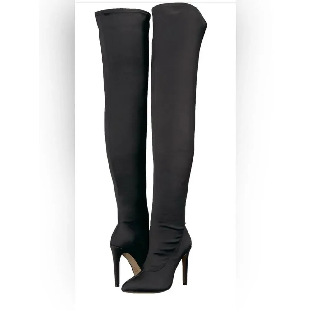 The Fix “Mia” Thigh High Sock Boots Black Stretch Stiletto Heel Size 9.5 NWB